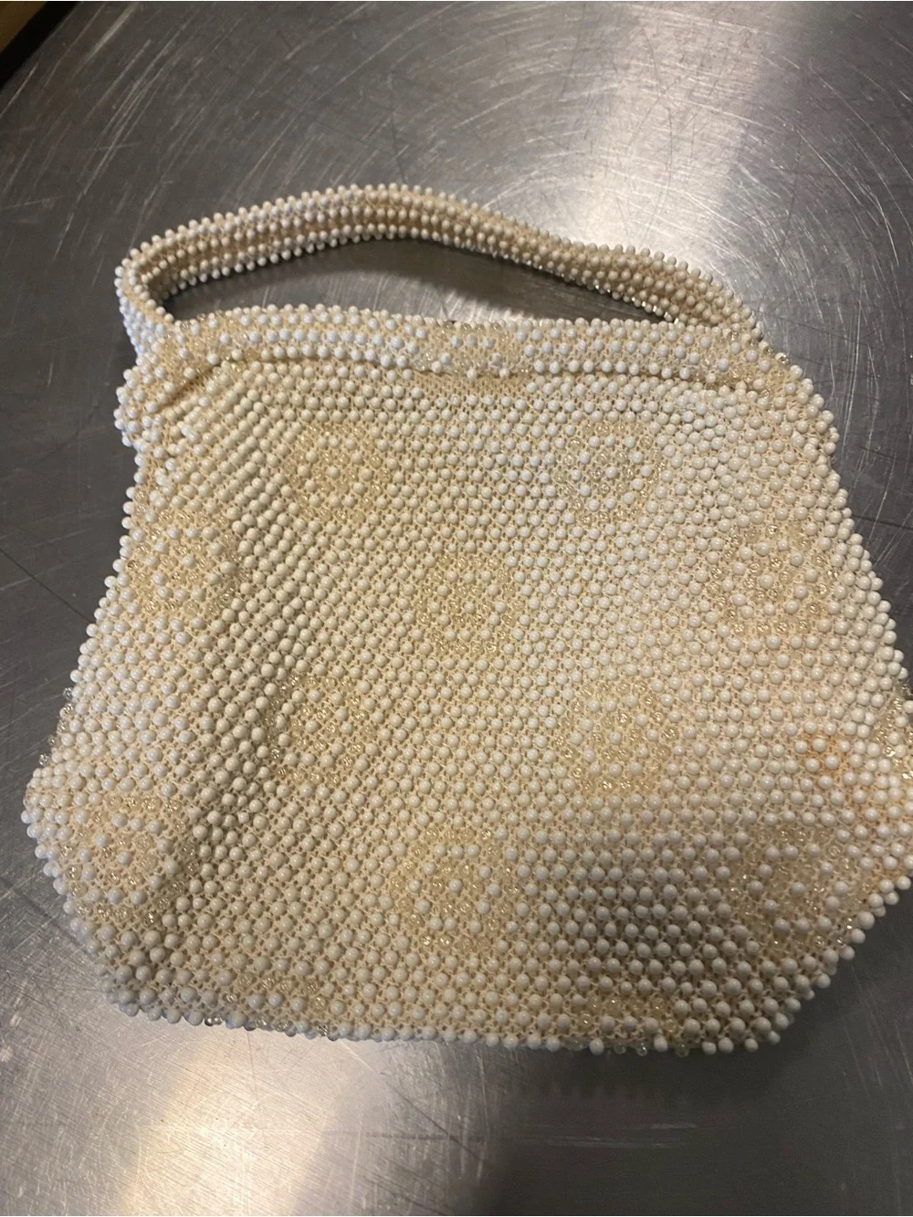 Vintage Beaded Pearl-Effect Ivory Women's Handbag